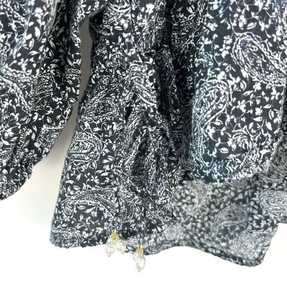 Sam Edelman Meadow Paisley Fields Gardenia Long Sleeve Off-Shoulder Top - Picture 7 of 9